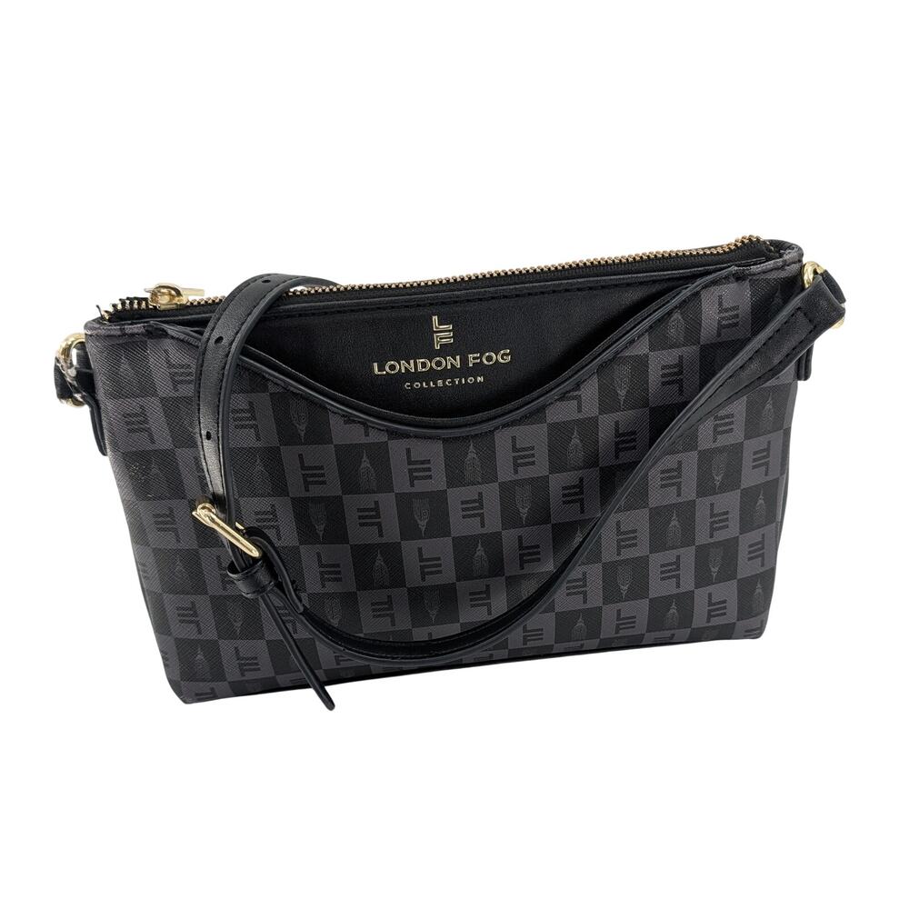 London Fog Addison Tower Signature Print Crossbody Bag Purse Black - Picture 11 of 11